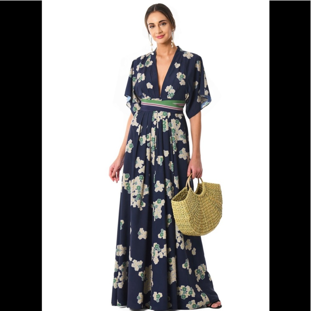 NWOT eShakti (Modified) V-neck Floral Crepe Maxi Dress